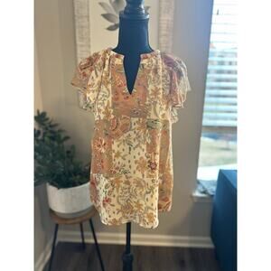 NWT Maison d' Amelie Floral V-Neck Flutter Sleeve Blouse Sz. XS